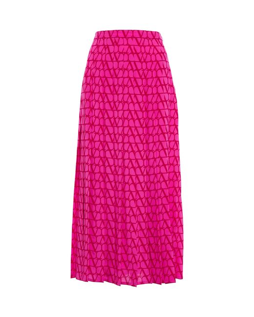 Valentino Vlogo Silk Midi Skirt in Pink | Lyst