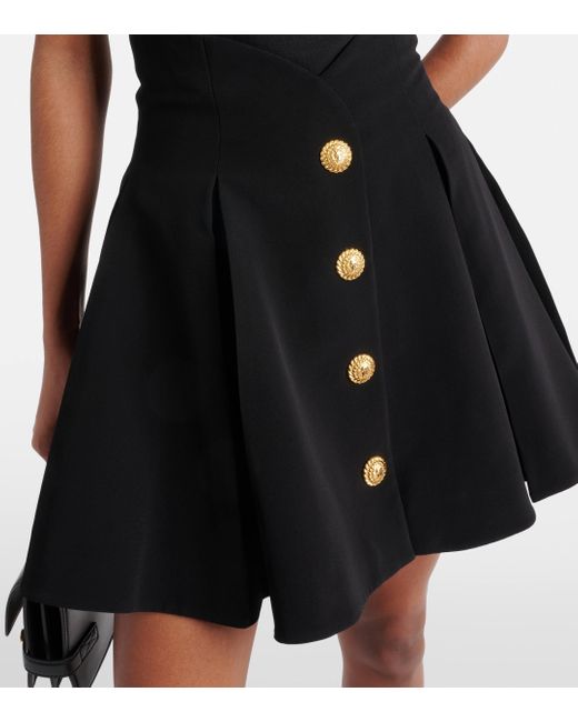 Balmain Black Pleated Crepe Miniskirt