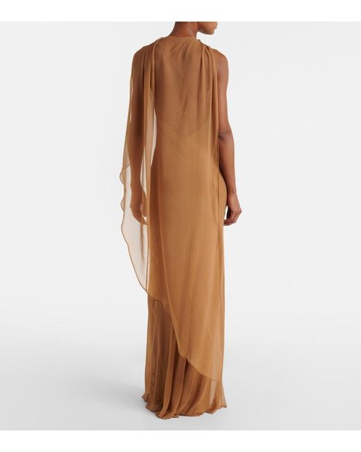The Sei Brown Caped Silk Satin Gown
