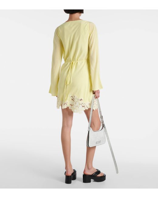 Acne Yellow Cutout Lace-trimmed Minidress