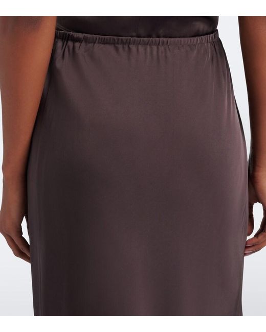 Vince Brown Lace-Trimmed Satin Midi Skirt