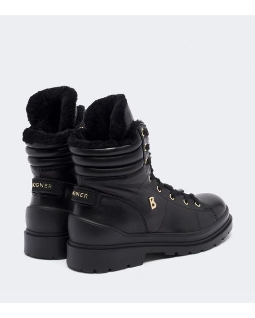 Bogner Black St Moritz S 14 B Leather Lace-Up Boots