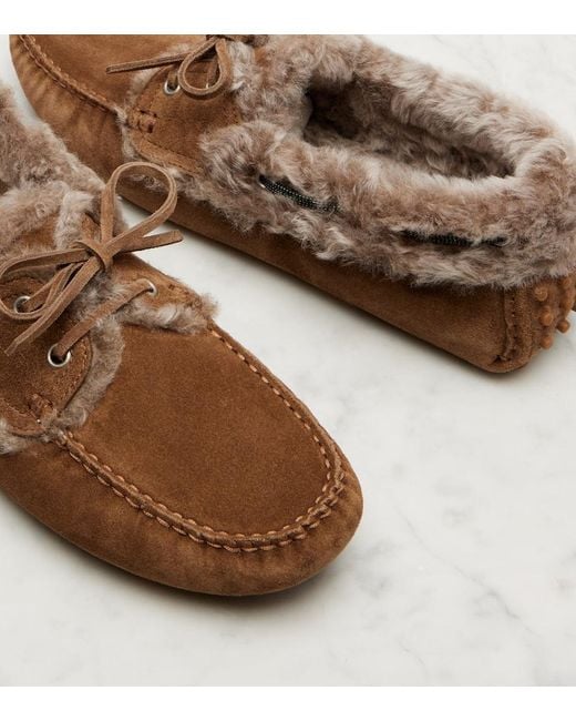 Brunello Cucinelli Brown Mokassins Monili Aus Veloursleder