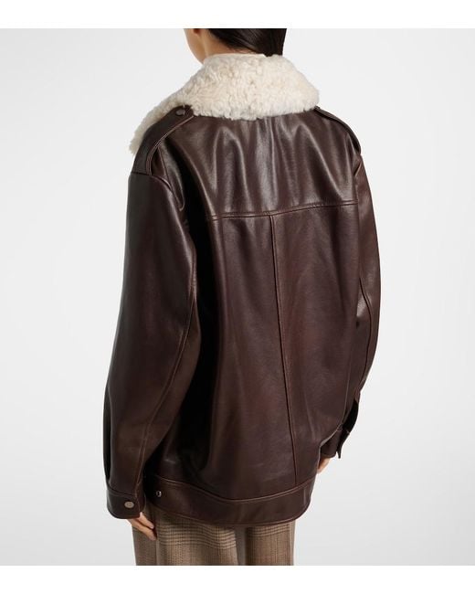 Nour Hammour Brown Drey Shearling-Trimmed Leather Jacket
