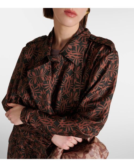 Manteau imprime en satin de soie Dries Van Noten en coloris Brown
