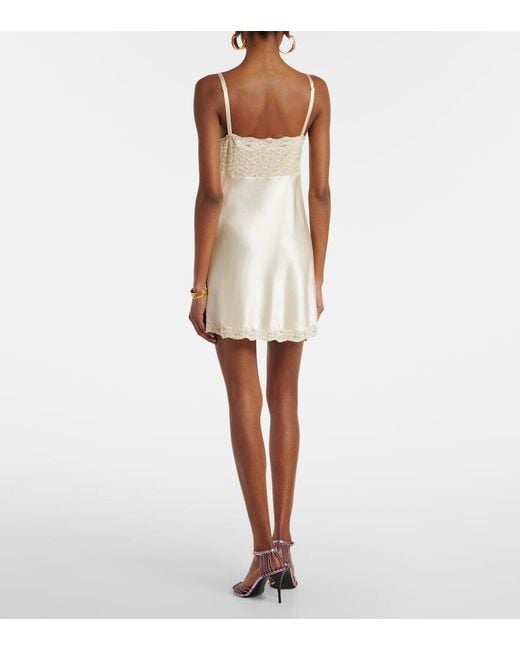 Saint Laurent Natural Lace-Trimmed Silk Satin Slip Dress