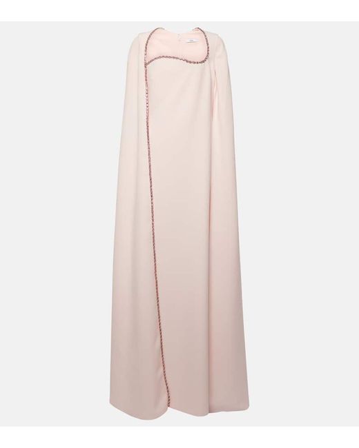 Safiyaa Pink Mattia Caped Embellished Crepe Gown