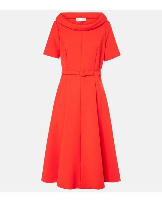 Oscar de la Renta Red Wool-Blend Midi Dress