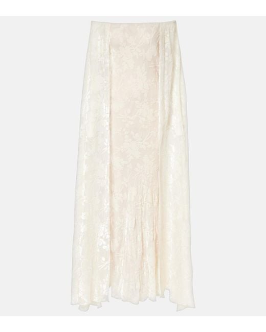 Rodarte White Floral Satin Jacquard Maxi Skirt