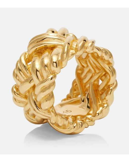 Anillo Intreccio De Plata De Ley Banada En Oro Bottega Veneta de color Metallic