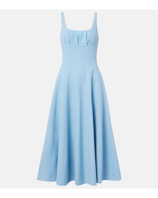 Emilia Wickstead Blue Collins Pleated Wool Crepe Midi Dress