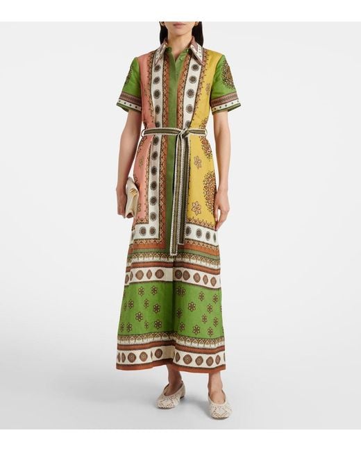 ALÉMAIS Green Contina Belted Linen Shirt Dress