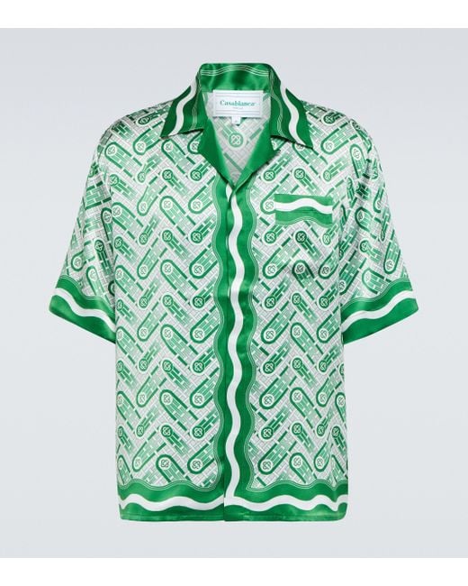 Camicia in seta con stampa di CASABLANCA in Green da Uomo