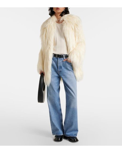 Frankie Shop White Liza Faux Fur Coat