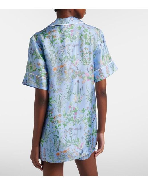 Gucci Blue Flora Silk Satin Polo Shirt