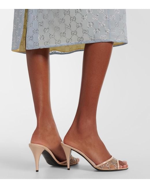 Gucci Natural Erin Gg Embellished Leather-Trimmed Mules