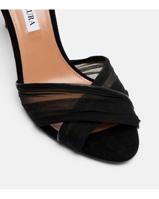 Aquazzura Black Voile 85 Leather Slingback Sandals