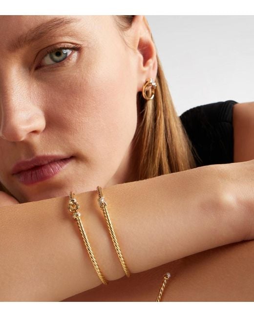 David Yurman Metallic Cablespira Flex X Micro 18Kt Cuff Bracelet With Diamonds