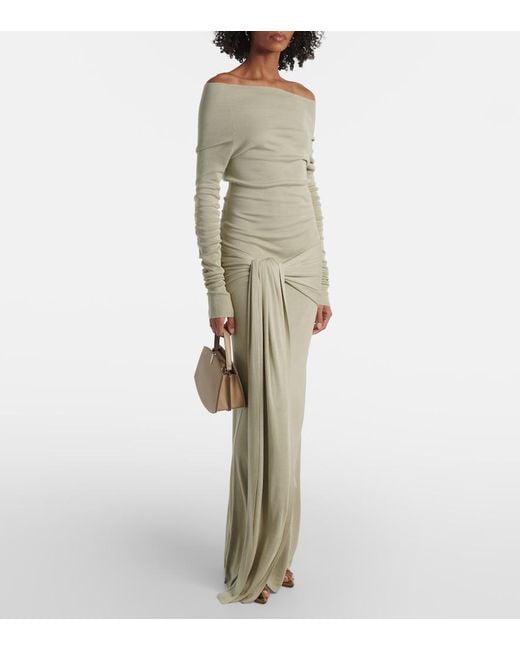 AYA MUSE Natural Kora Off-Shoulder Silk-Blend Maxi Dress