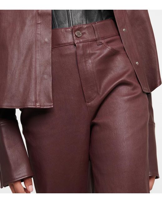 Stouls Purple Terry High-Rise Straight Leather Pants