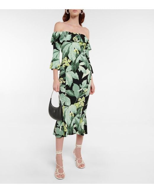 Robe Midi Imprimee A Encolure Bardot Norma Kamali en coloris Green