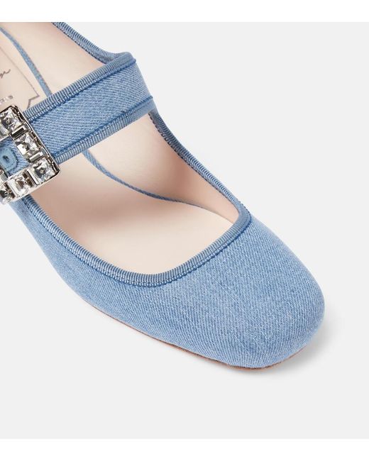 Roger Vivier Blue Tres Vivier Strass Buckle Babies Mary Jane Pumps