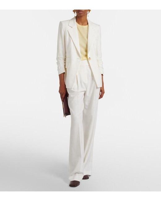 Veronica Beard White Marbeau Pleated Wide-Leg Pants