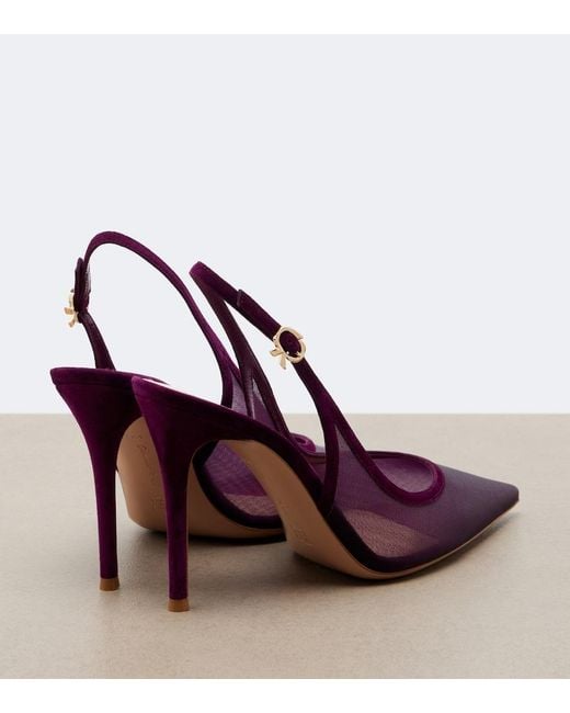 Gianvito Rossi Purple Suede-Trimmed Organza Slingback Pumps