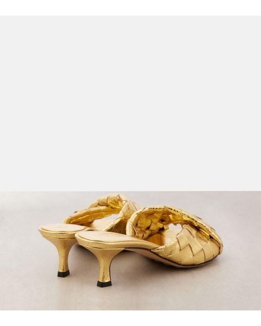 Bottega Veneta Blink Twisted Intrecciato Metallic Leather Mules