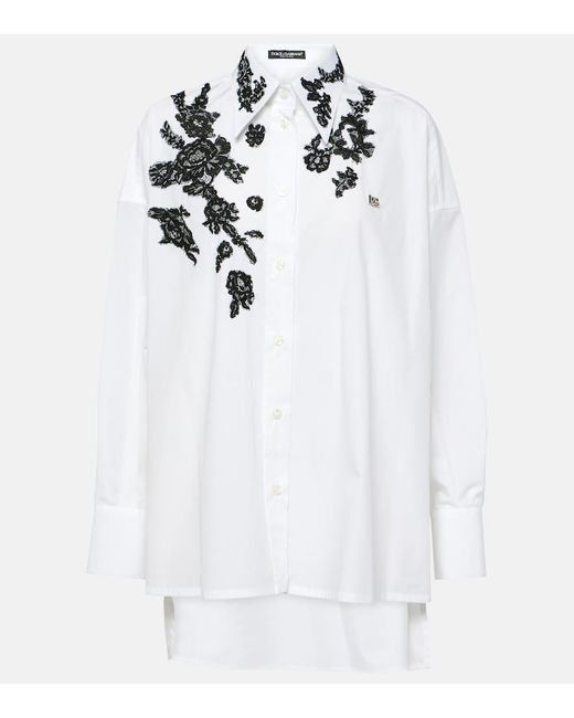 Camisa de popelin de algodon con encaje Dolce & Gabbana de color White