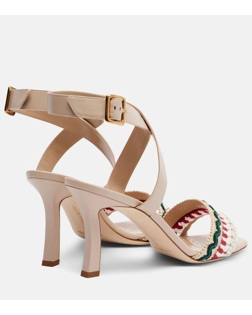 Manolo Blahnik Metallic Mabeco 90 Embroidered Leather Sandals