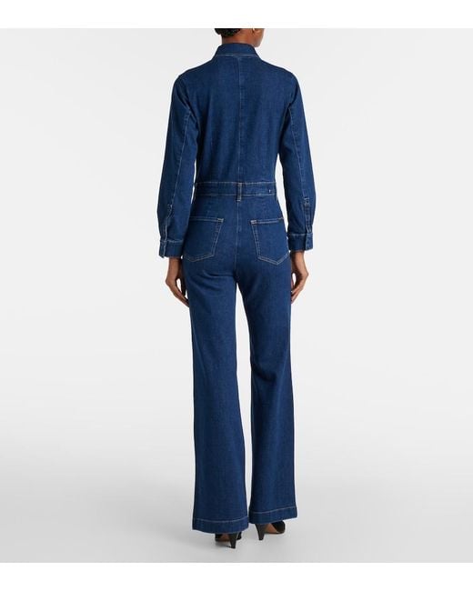 7 For All Mankind Blue Flared Denim Jumpsuit