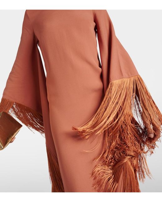 Taller Marmo Orange Del Mar Fringed Crepe Midi Dress