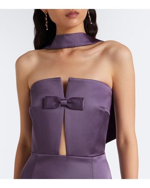 The New Arrivals Ilkyaz Ozel Purple Noa Scarf-Detail Satin Gown