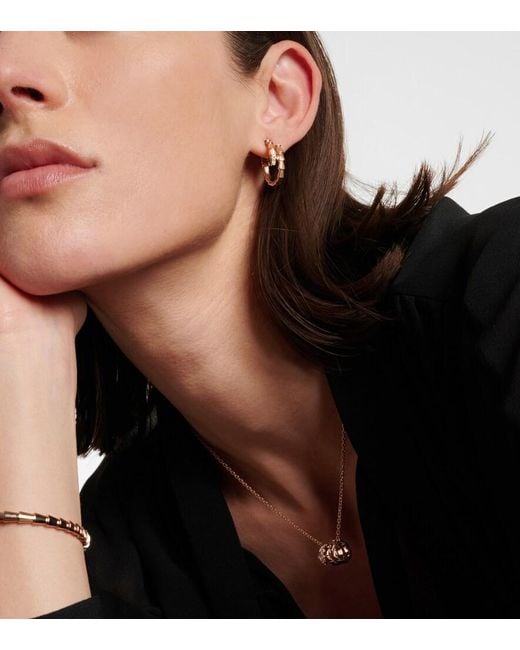 BVLGARI White Serpenti Viper 18Kt Rose Hoop Earrings With Diamonds