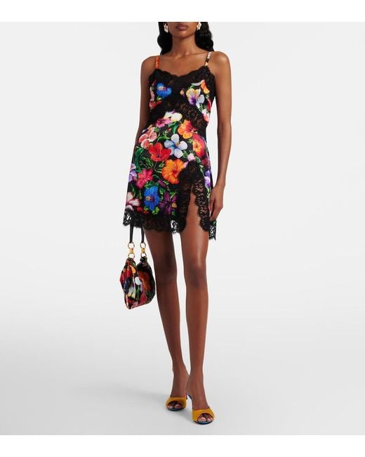 Dolce & Gabbana Blue Floral Silk And Cotton-Blend Minidress