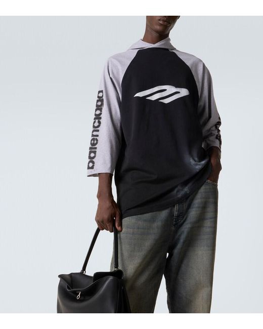 Balenciaga Black Hooded Cotton-Blend Jersey T-Shirt for men