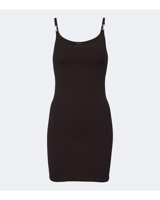Gucci Black Horsebit Crepe Jersey Minidress