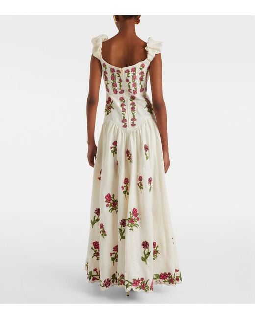 Agua Bendita Natural Siembra Embroidered Linen Maxi Dress