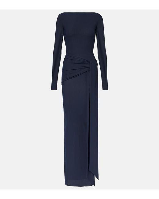 Alex Perry Blue Semi-Sheer Gathered Gown
