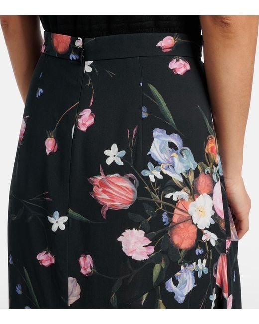 Erdem Black Floral Crepe Midi Skirt