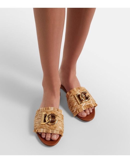 Dolce & Gabbana Natural Dg Raffia-Effect Slides
