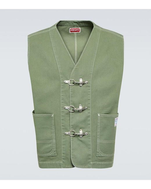 KENZO Green Cotton Drill Vest for men