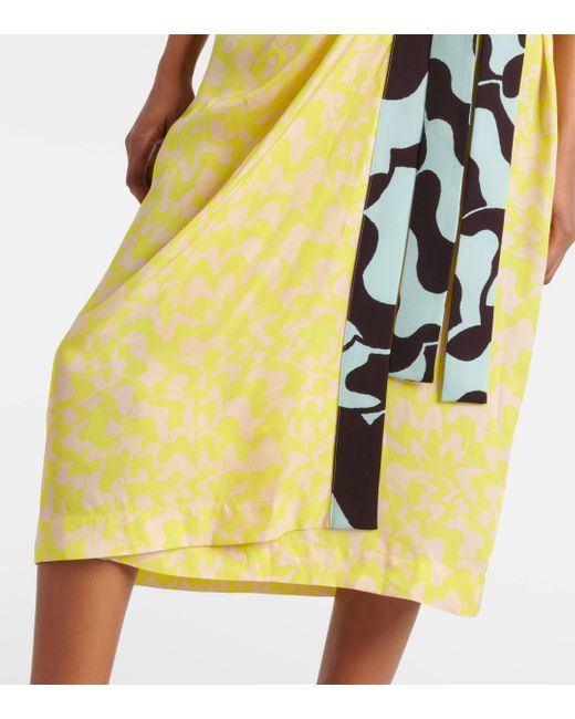 Dries Van Noten Yellow Printed Wrap Midi Dress
