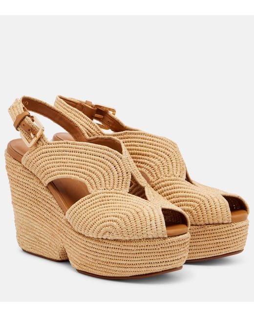 Robert Clergerie Metallic Plateausandalen Dolce Aus Raffiabast