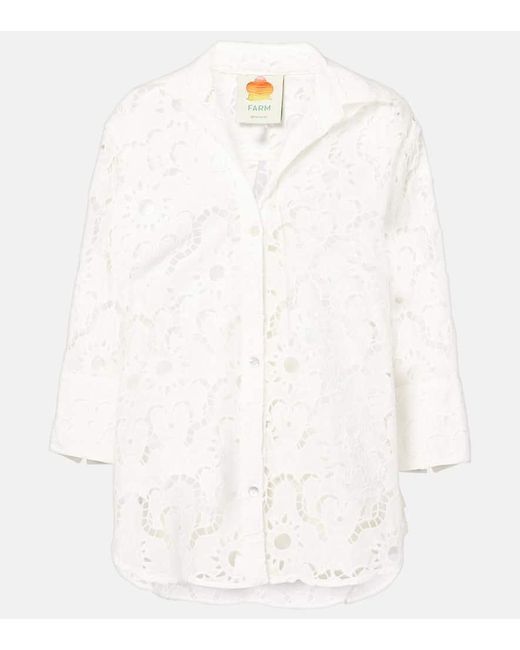 Farm Rio White Sun Broderie Anglaise Cotton Shirt