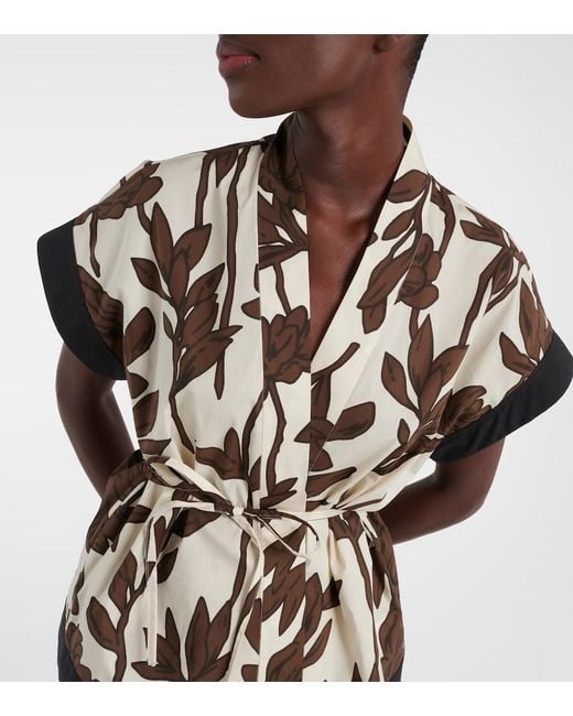 Brunello Cucinelli Natural Belted Floral Cotton Shirt