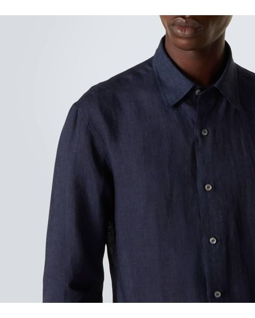 Brioni Men's Blue Linen Shirt