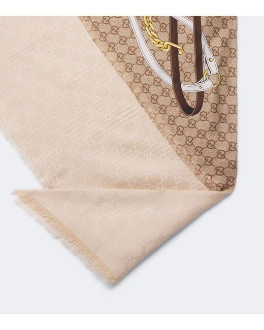 Gucci Natural Gg Silk Twill Scarf
