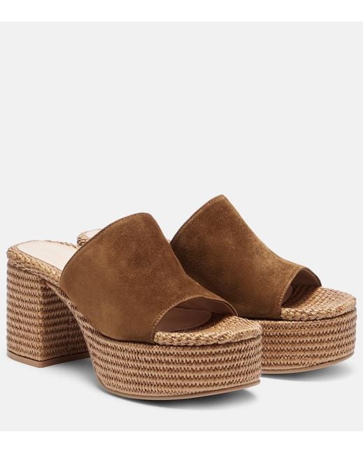 Gianvito Rossi Brown Suede Platform Espadrille Mules